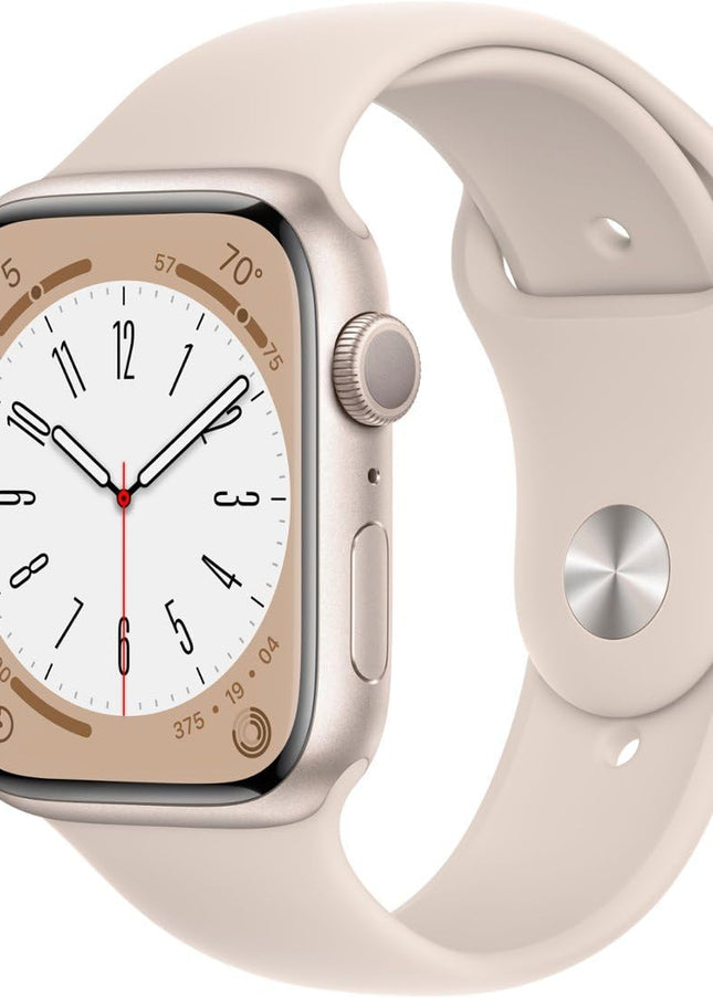 Apple Watch Series 8 [GPS, 45mm] - Starlight Aluminum Case with Starlight Sport Band, M/L (Renewed)