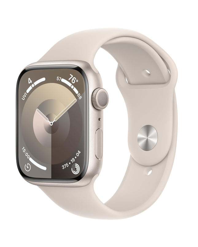 Apple Watch Series 9 [GPS, 45mm] - Starlight Aluminum Case with Starlight Sport Band, S/M (Renewed)